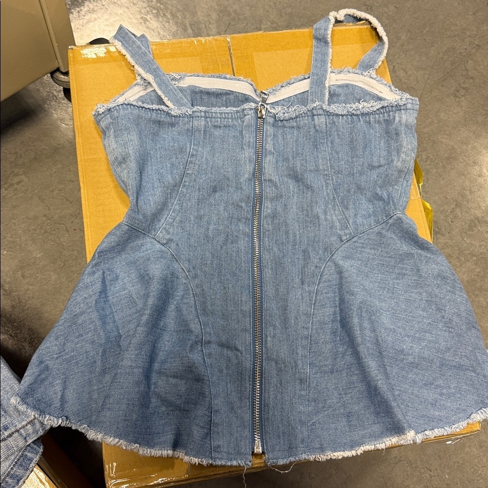 INTERMIX Blue Denim Top with Frayed Details Size P - Picture 2 of 4